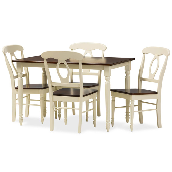 Baxton Studio Napoleon Buttermilk and "Cherry" Brown Finishing Wood 5-PC Dining Set 126-6943-6944